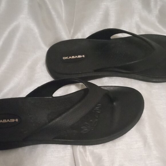 Okabashi women's black thong slippers sizeM(7-8) festival boho goth grunge wear - Picture 3 of 5